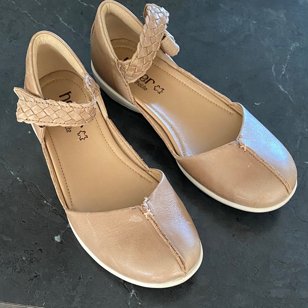 Hotter Tan Leather Flats with Braided Strap